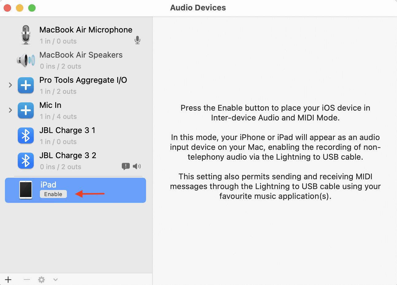 Enable iPad as input device